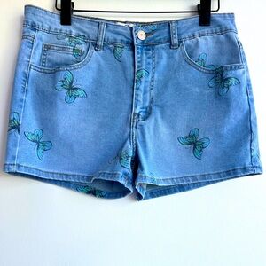 Butterfly Print Women's Denim Shorts Flying Angel